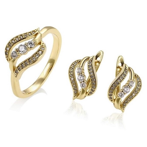 Set inel si cercei din aliaj de zinc, placat cu aur galben 14k