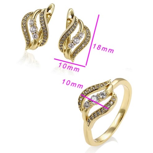 Set inel si cercei din aliaj de zinc, placat cu aur galben 14k