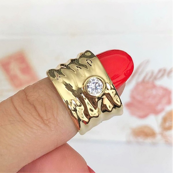 Inel din aliaj de zinc, placat cu aur galben, 14k