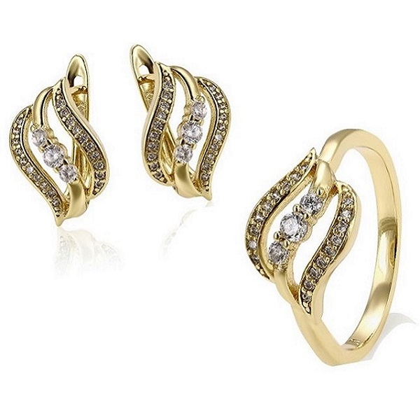 Set inel si cercei din aliaj de zinc, placat cu aur galben 14k