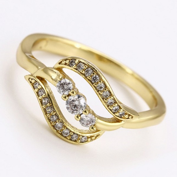 Set inel si cercei din aliaj de zinc, placat cu aur galben 14k