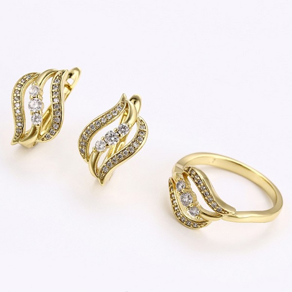 Set inel si cercei din aliaj de zinc, placat cu aur galben 14k